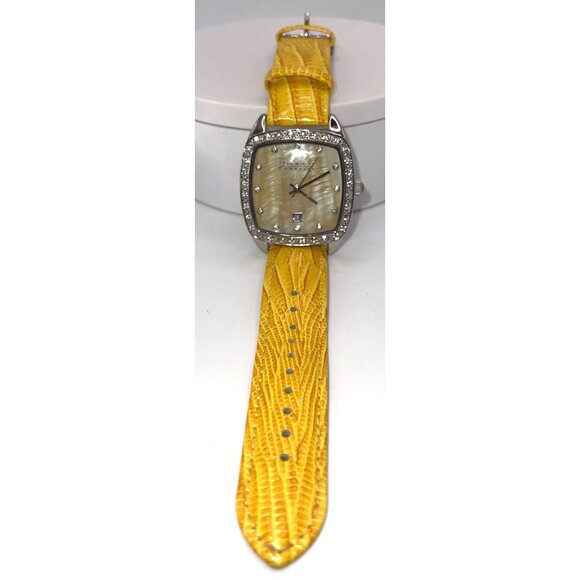 Joan Rivers Classic Wristwatch Yellow Textured Leather Band with a Square Face, main image 14